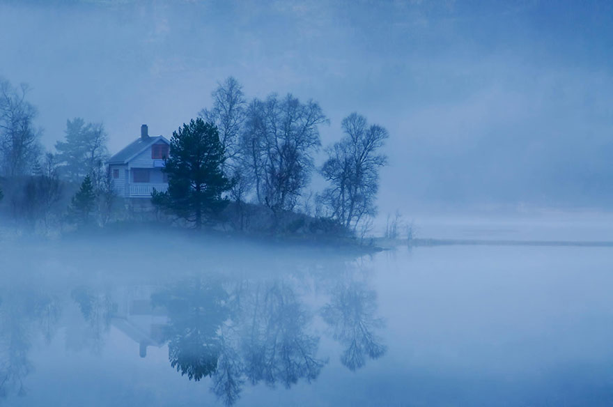 Cottage in the fog, Norway