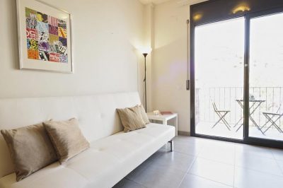 living room and balcony apartment with view to Sagrada Familia